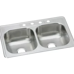 Elkay Dayton 33" Stainless Steel Kitchen Sink, 50/50 Double Bowl, 20 Gauge, Elite Satin, 1 Faucet Hole, DSE233221