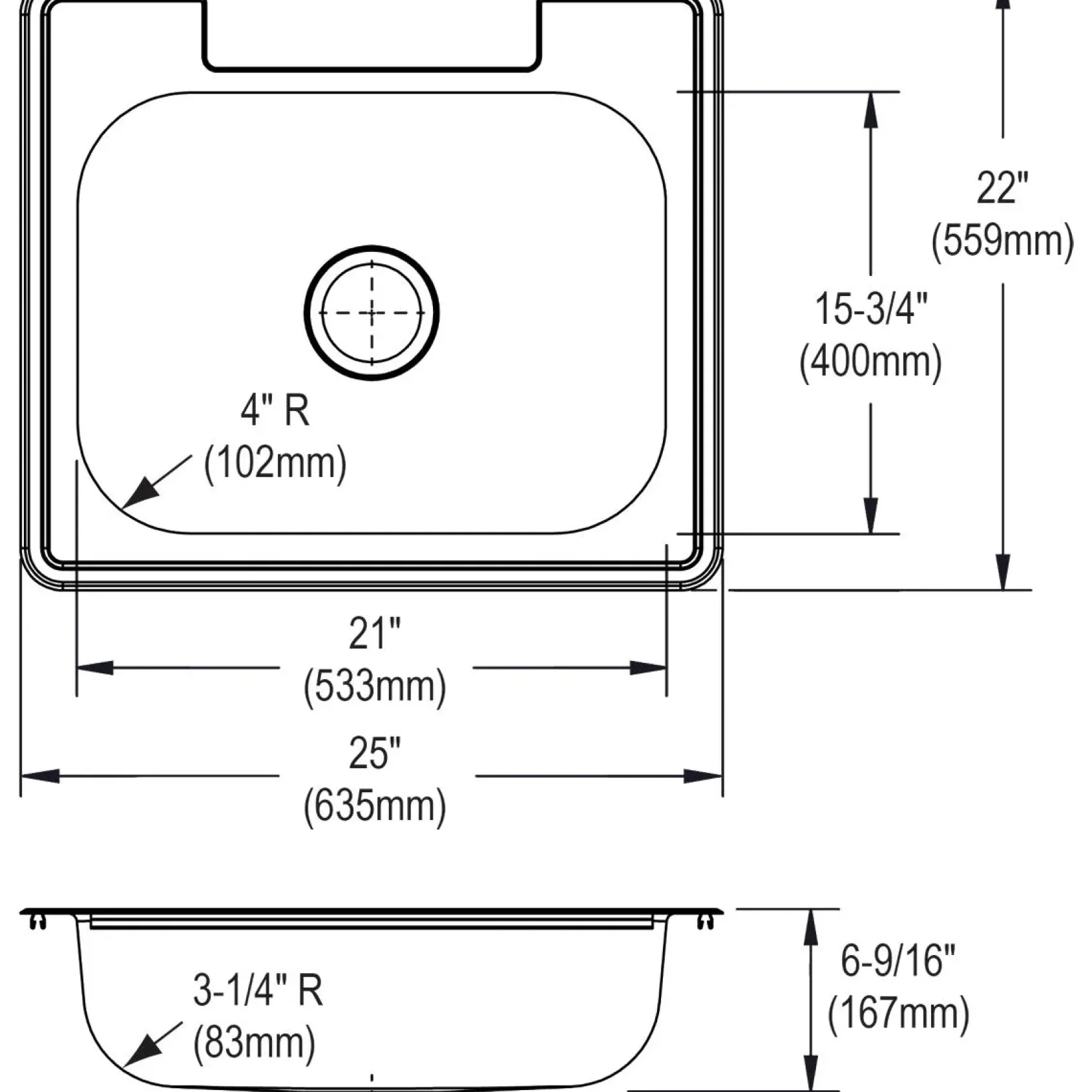 Elkay Dayton 25" Stainless Steel Kitchen Sink, Satin, 1 Faucet Hole, D125221