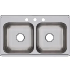 Elkay Dayton 33" Stainless Steel Kitchen Sink, 50/50 Double Bowl, 20 Gauge, Elite Satin, 3 Faucet Hole, DSE233193