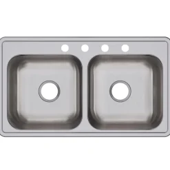 Elkay Dayton 33" Stainless Steel Kitchen Sink, 50/50 Double Bowl, 20 Gauge, Elite Satin, 4 Faucet Hole, DSE233194