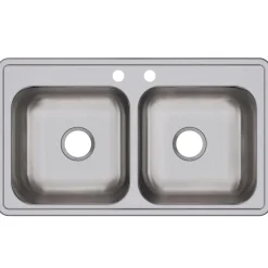 Elkay Dayton 33" Stainless Steel Kitchen Sink, 50/50 Double Bowl, 20 Gauge, Elite Satin, 2 Faucet Hole, DSE233192
