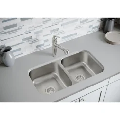 Elkay Dayton 32" Undermount Stainless Steel Kitchen Sink, 50/50 Double Bowl, 18 Gauge, Radiant Satin, DXUH3118