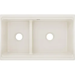 Elkay 33" Fireclay Farmhouse Kitchen Sink, 40/60 Double Bowl, Biscuit, SWUF3320BI