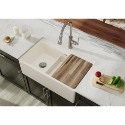 Elkay 33" Fireclay Farmhouse Kitchen Sink, 40/60 Double Bowl, Biscuit, SWUF3320BI