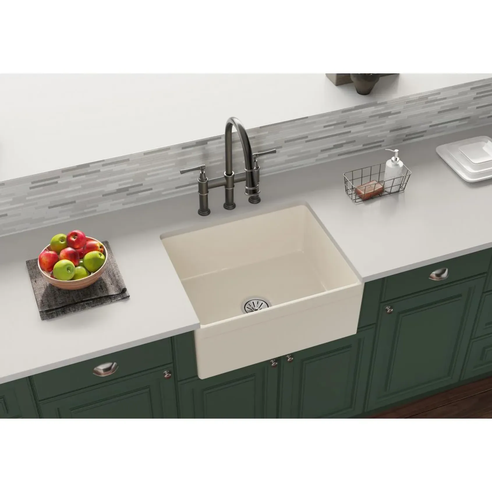 Elkay 24" Fireclay Farmhouse Kitchen Sink, Biscuit, SWUF2520BI