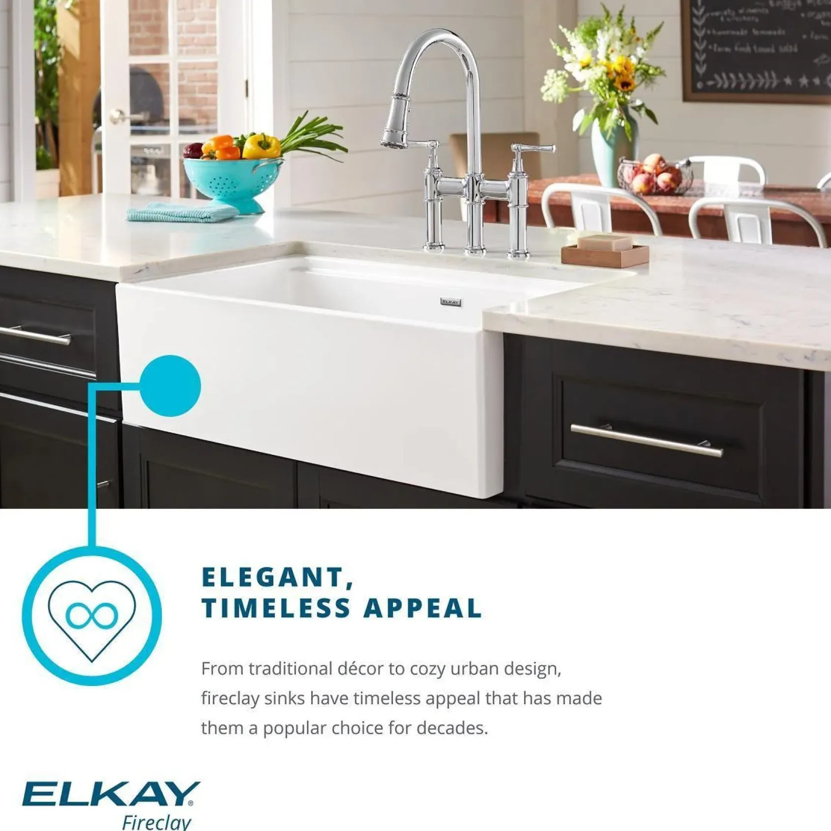 Elkay 30" Fireclay Farmhouse Kitchen Sink, White, SWUF28179WH