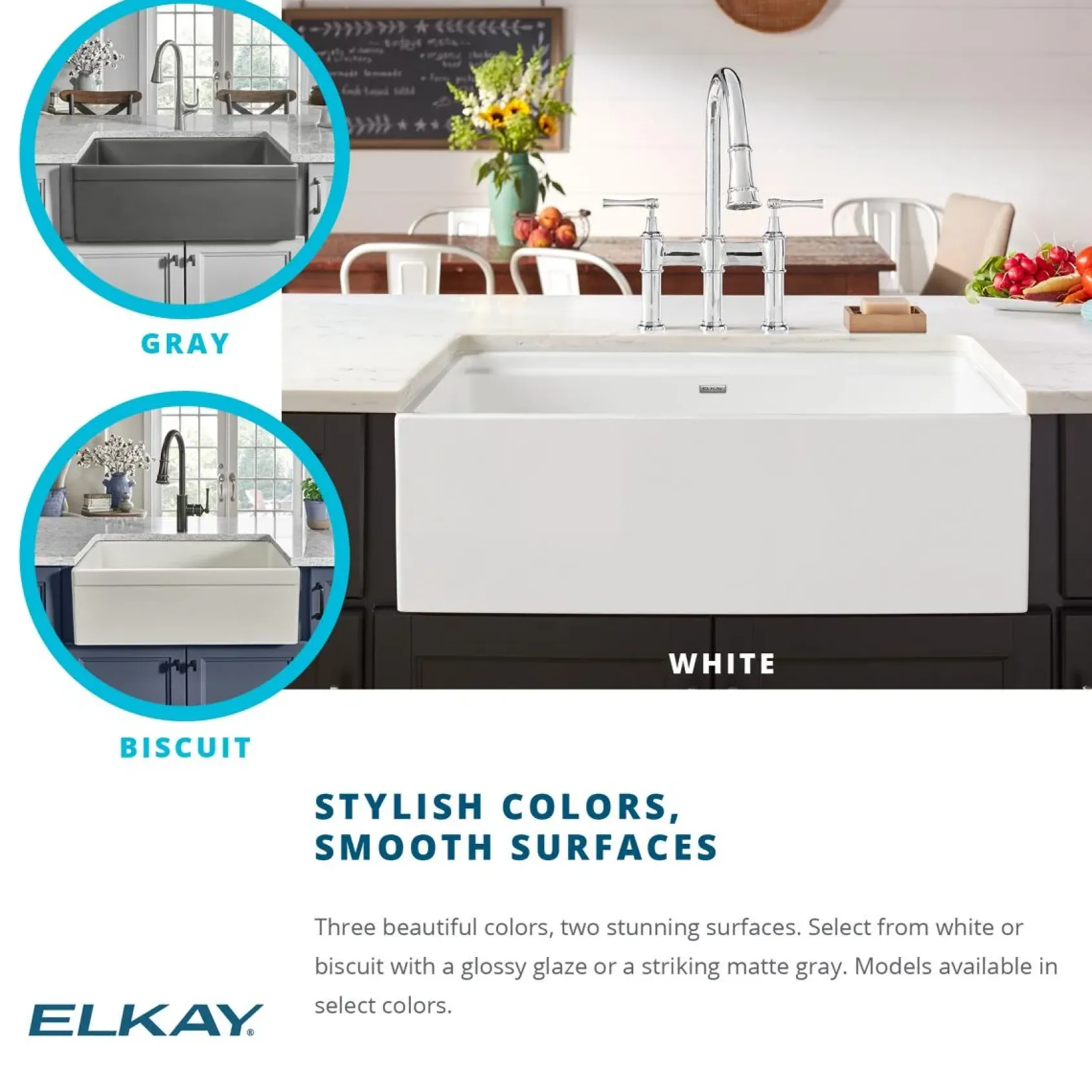 Elkay 30" Fireclay Farmhouse Kitchen Sink, White, SWUF28179WH