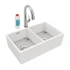 Elkay 33" Fireclay Farmhouse Sink Kit with Faucet, 50/50 Double Bowl, White, SWUF32189WHFLC