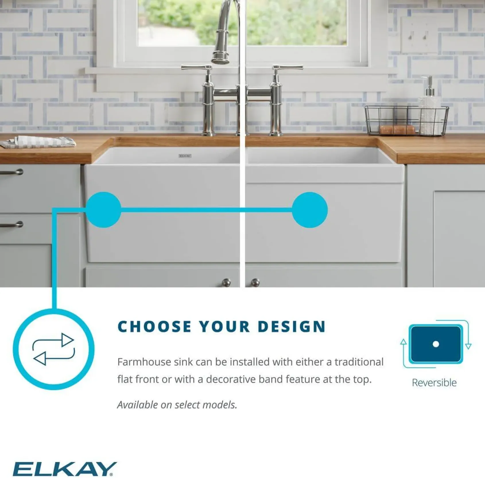 Elkay 33" Fireclay Farmhouse Sink Kit with Faucet, 50/50 Double Bowl, White, SWUF32189WHFLC