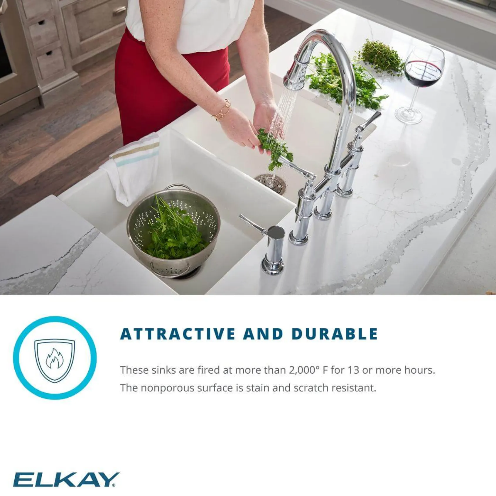 Elkay 33" Fireclay Farmhouse Sink Kit with Faucet, 50/50 Double Bowl, White, SWUF32189WHFLC