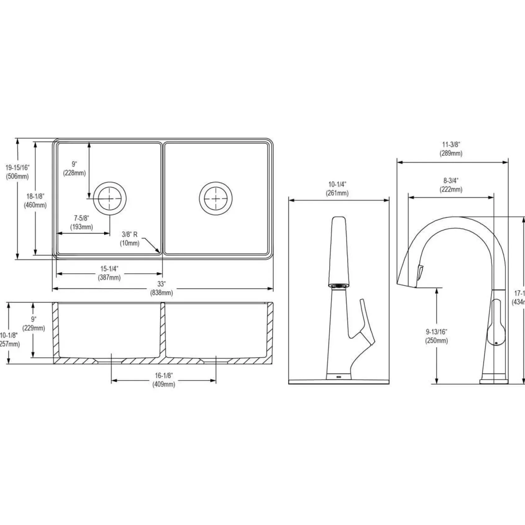 Elkay 33" Fireclay Farmhouse Sink Kit with Faucet, 50/50 Double Bowl, White, SWUF32189WHFLC