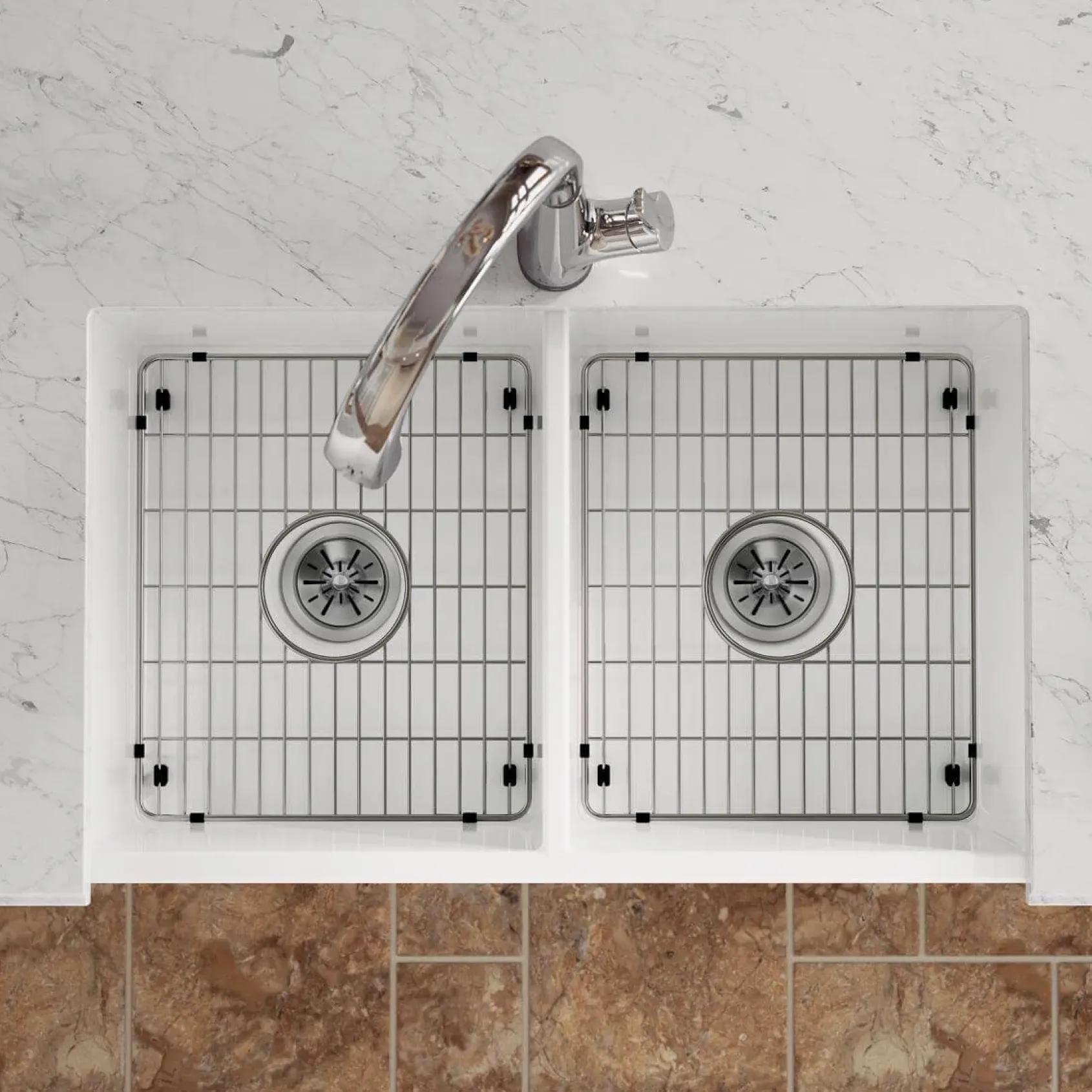 Elkay 33" Fireclay Farmhouse Sink Kit with Faucet, 50/50 Double Bowl, White, SWUF32189WHFLC