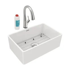 Elkay 30" Fireclay Farmhouse Sink Kit with Faucet, Single Bowl White, SWUF28179WHFLC