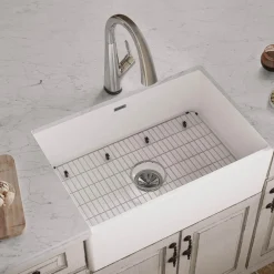 Elkay 30" Fireclay Farmhouse Sink Kit with Faucet, Single Bowl White, SWUF28179WHFLC