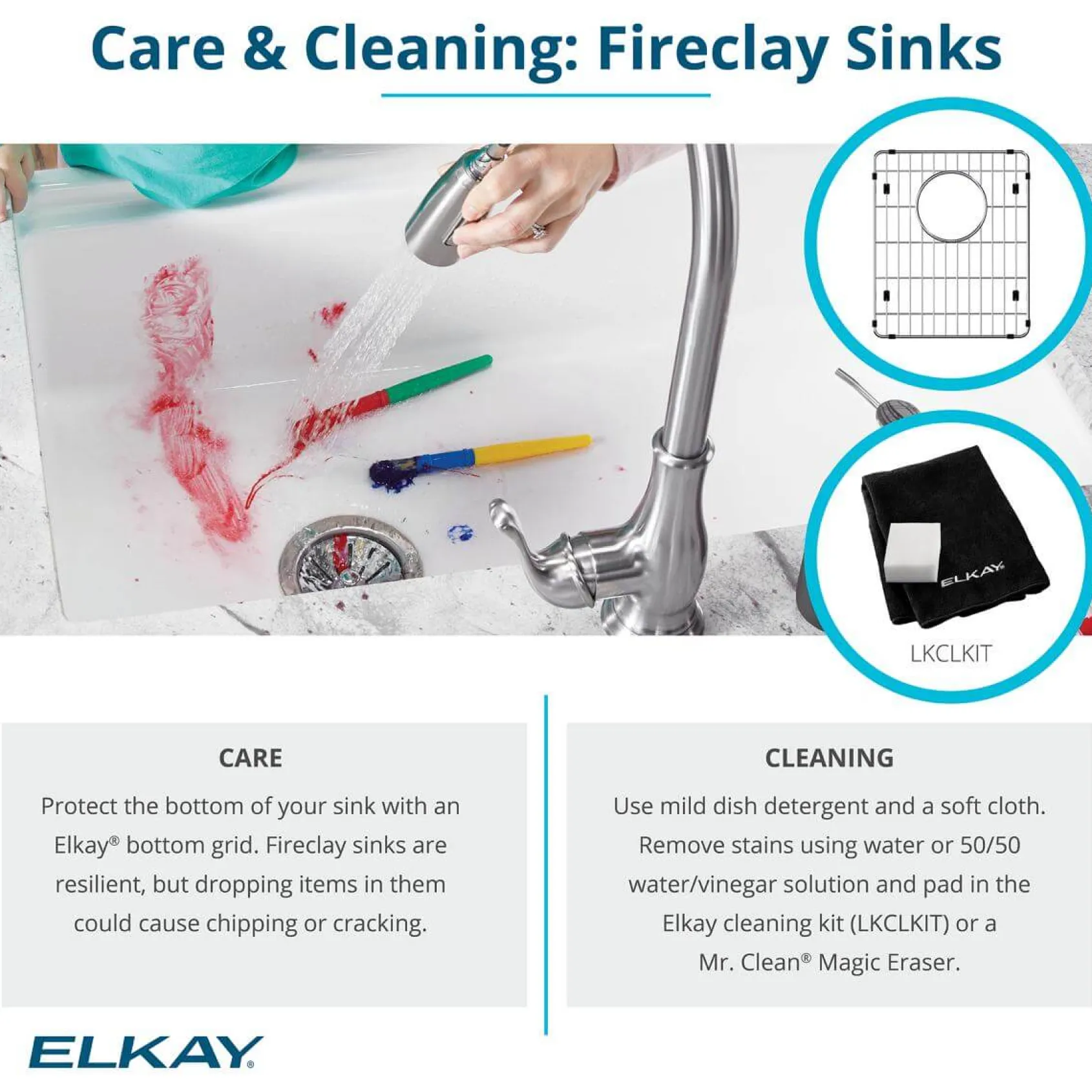 Elkay 33" Fireclay Farmhouse Sink Kit, 50/50 Double Bowl, White, SWUF32189WHC