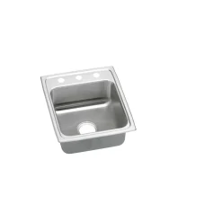 Elkay Lustertone Classic 17" Drop In/Topmount Stainless Steel ADA Kitchen Sink, Lustrous Satin, MR2 Faucet Holes, LRADQ172065MR2