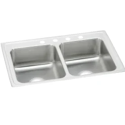 Elkay Lustertone Classic 43" Drop In/Topmount Stainless Steel Kitchen Sink, 50/50 Double Bowl, Lustrous Satin, 3 Faucet Holes, LR43223