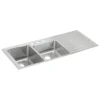 Elkay Lustertone Classic 54" Drop In/Topmount Stainless Steel Kitchen Sink, 60/40 Double Bowl, Lustrous Satin, Includes Drainboard, 2 Faucet Holes, ILGR5422L2