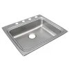 Elkay Lustertone Classic 25" Drop In/Topmount Stainless Steel ADA Kitchen Sink, Lustrous Satin, 4 Faucet Holes, LRAD2522554