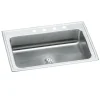 Elkay Lustertone Classic 33" Drop In/Topmount Stainless Steel Kitchen Sink, Lustrous Satin, 3 Faucet Holes, Perfect Drain, LRS3322PD3