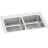 Elkay Lustertone Classic 33" Drop In/Topmount Stainless Steel Kitchen Sink, 50/50 Double Bowl, Lustrous Satin, 3 Faucet Holes, Perfect Drain, LR3321PD3