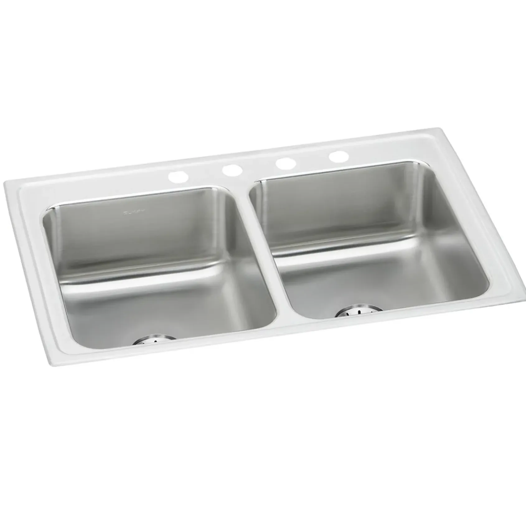Elkay Lustertone Classic 33" Drop In/Topmount Stainless Steel Kitchen Sink, 50/50 Double Bowl, Lustrous Satin, 3 Faucet Holes, Perfect Drain, LR3321PD3