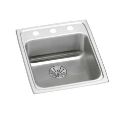 Elkay Lustertone Classic 17" Drop In/Topmount Stainless Steel ADA Kitchen Sink, Lustrous Satin, 3 Faucet Holes, Perfect Drain, LRAD172065PD3
