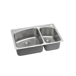 Elkay Lustertone Classic 33" Dual Mount Stainless Steel Kitchen Sink, 60/40 Double Bowl, Lustrous Satin, 2L Faucet Holes, Perfect Drain, LKHSR2509RPD2L