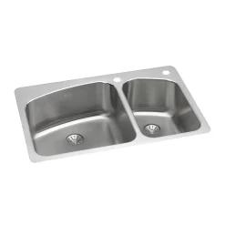 Elkay Lustertone Classic 33" Dual Mount Stainless Steel Kitchen Sink, 60/40 Double Bowl, Lustrous Satin, 2R Faucet Holes, Perfect Drain, LKHSR2509RPD2R