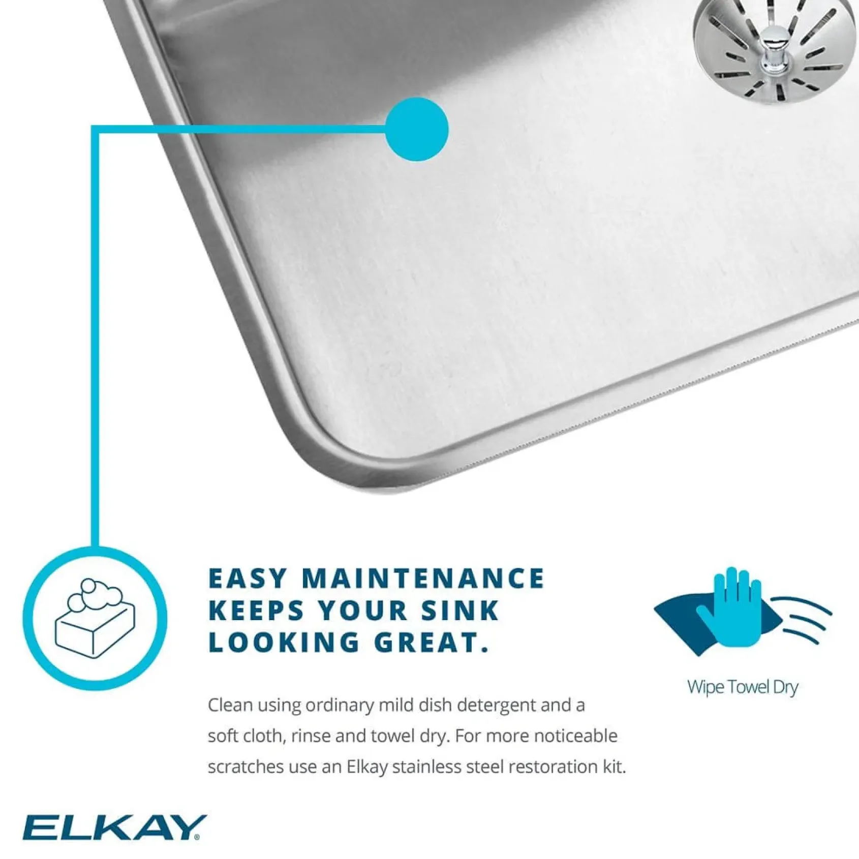 Elkay Lustertone Classic 25" Stainless Steel Farmhouse Sink Kit, Lustrous Satin, 18 Gauge, ELUHF2520DBG