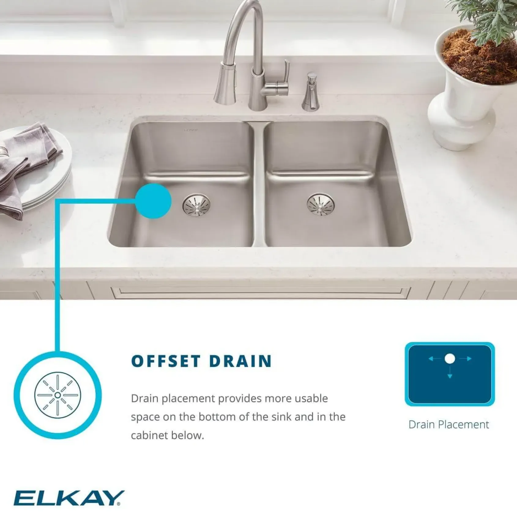 Elkay Lustertone Classic 25" Stainless Steel Farmhouse Sink Kit, Lustrous Satin, 18 Gauge, ELUHF2520DBG