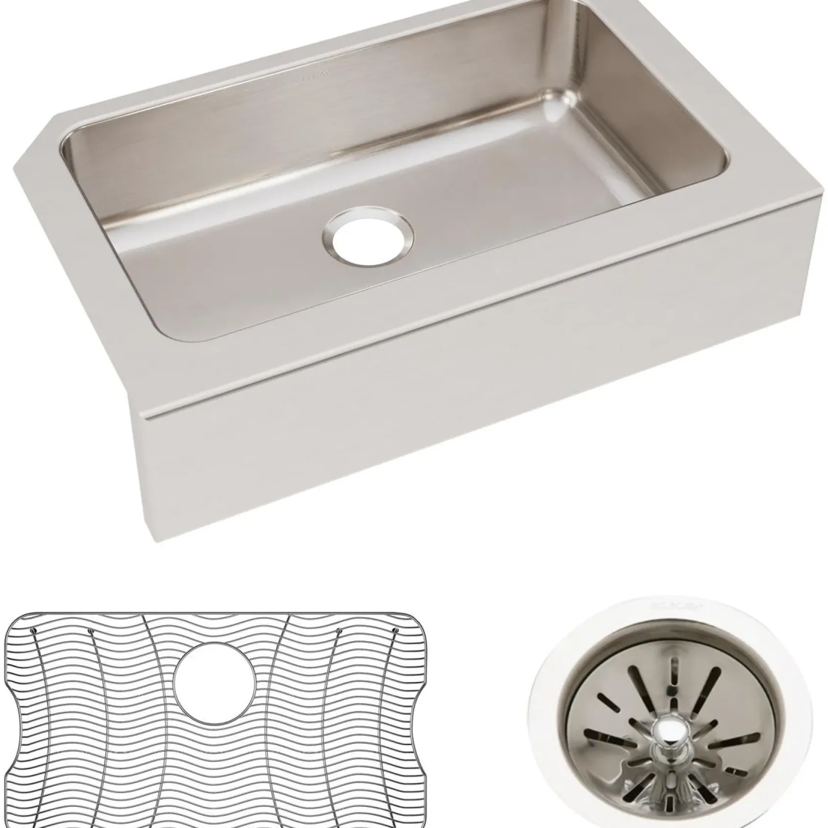Elkay Lustertone Classic 33" Stainless Steel Farmhouse Kitchen Sink Kit, Lustrous Satin, ELUHFS2816DBG