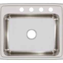 Elkay Lustertone Classic 25" Stainless Steel Kitchen Sink, 18 Gauge, Lustrous Satin, 4 Faucet Hole, LR25214