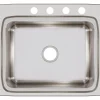 Elkay Lustertone Classic 25" Stainless Steel Kitchen Sink, 18 Gauge, Lustrous Satin, 4 Faucet Hole, LR25224