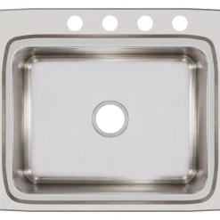 Elkay Lustertone Classic 25" Stainless Steel Kitchen Sink, 18 Gauge, Lustrous Satin, 4 Faucet Hole, LR25224