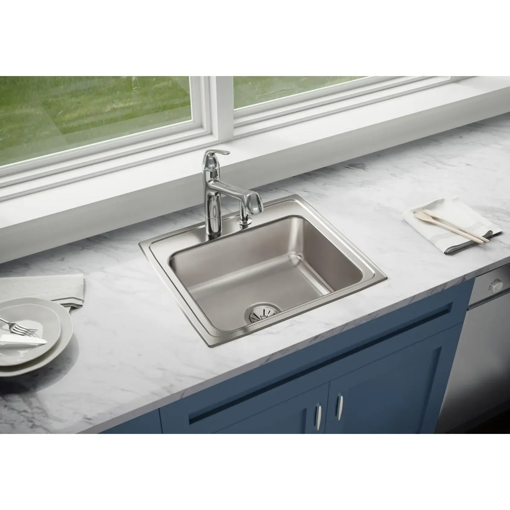 Elkay Lustertone Classic 22" Stainless Steel Kitchen Sink, 18 Gauge, Lustrous Satin, 1 Faucet Hole, LR22191