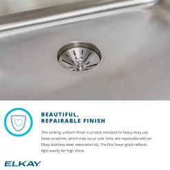 Elkay Lustertone Classic 33" Stainless Steel Farmhouse Sink, 50/50 Double Bowl, Lustrous Satin, No Faucet Hole, ELUHF332010