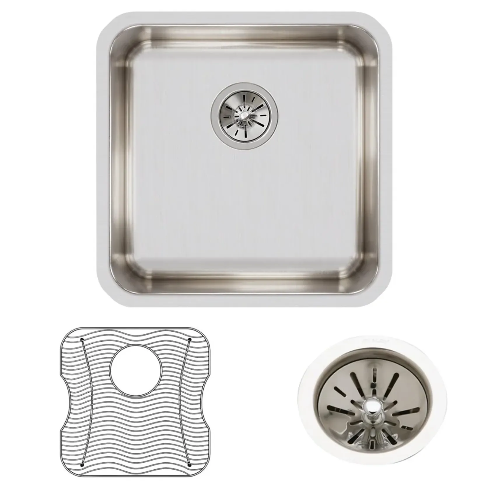 Elkay Lustertone Classic 19" Undermount Stainless Steel Kitchen Sink Kit, Lustrous Satin, 18 Gauge, ELUH1616DBG