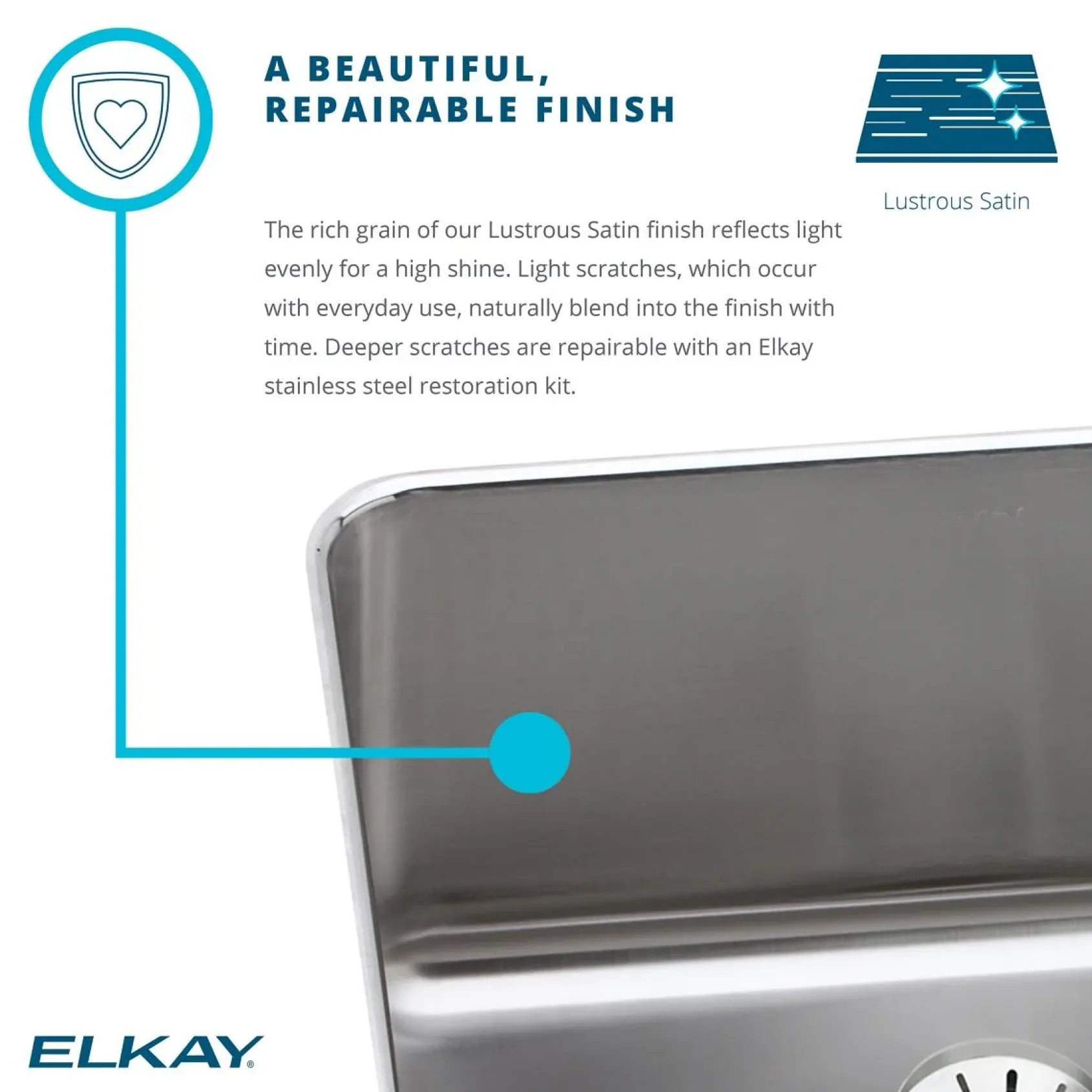 Elkay Lustertone 20" Stainless Steel Laundry Sink, Lustrous Satin, 2 Faucet Hole, DLR1919102