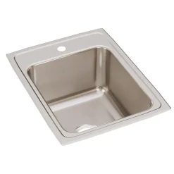 Elkay Lustertone 17" Stainless Steel Kitchen Sink, 18 Gauge, Lustrous Satin, 1 Faucet Hole, DLR1722101