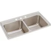 Elkay Lustertone 33" Stainless Steel Kitchen Sink, 50/50 Double Bowl, 18 Gauge, Lustrous Satin, 3 Faucet Hole, DLR3319103