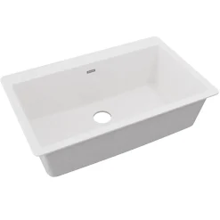 Elkay Quartz Classic 33" Drop In/Topmount Quartz Kitchen Sink, White, 5 Pre-scored Faucet Holes, ELGR13322WH0