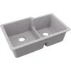 Elkay Quartz Classic 33" Undermount Quartz Kitchen Sink, 60/40 Double Bowl, Greystone, ELGULBO3322GS0