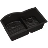 Elkay Quartz Classic 33" Undermount Quartz Kitchen Sink Kit, 60/40 Double Bowl, Black, ELGHU3322RBK0C