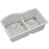 Elkay Quartz Classic 33" Undermount Quartz Kitchen Sink Kit, 60/40 Double Bowl, White, ELGHU3322RWH0C