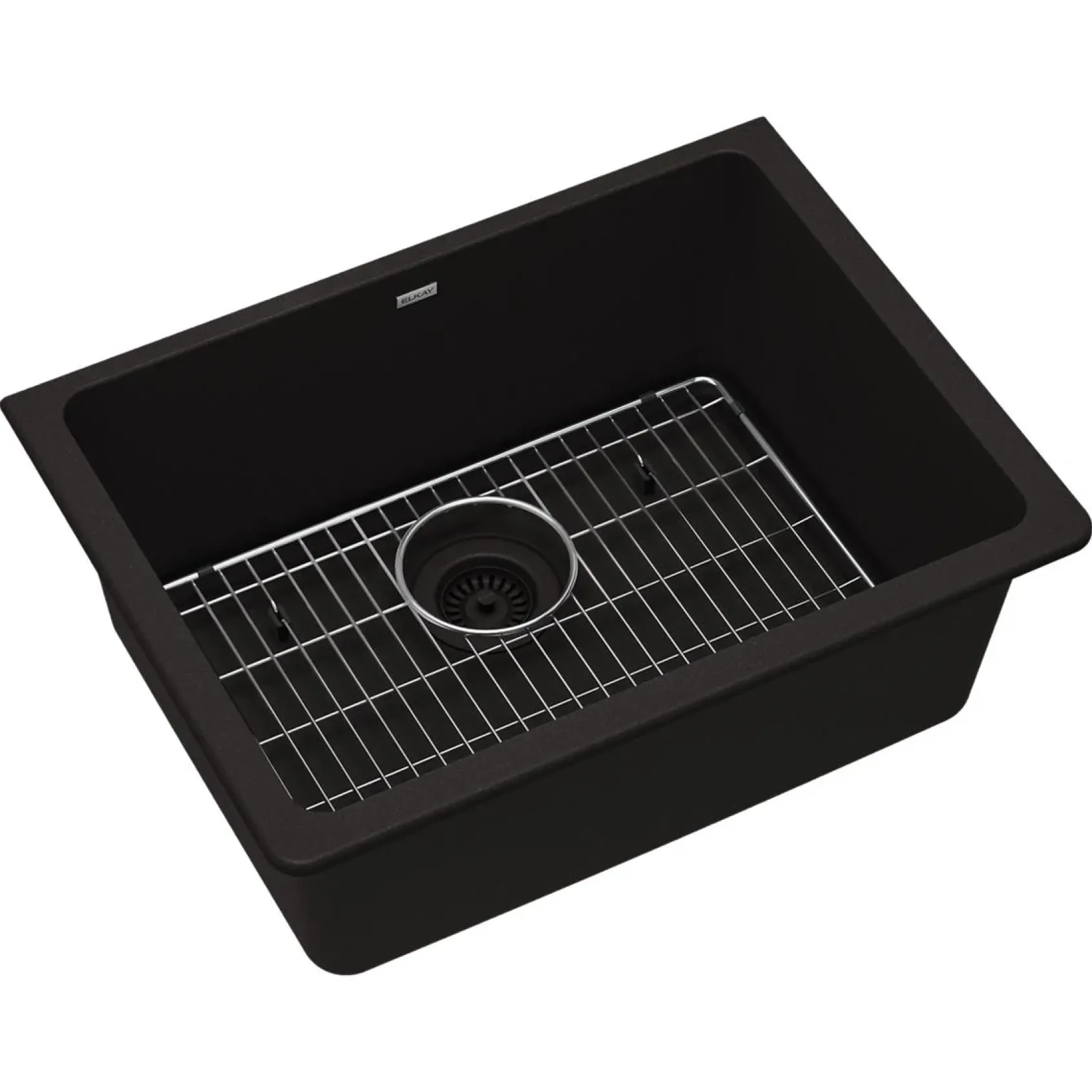 Elkay Quartz Classic 25" Undermount Quartz Kitchen Sink Kit, Black, ELGU2522BK0C