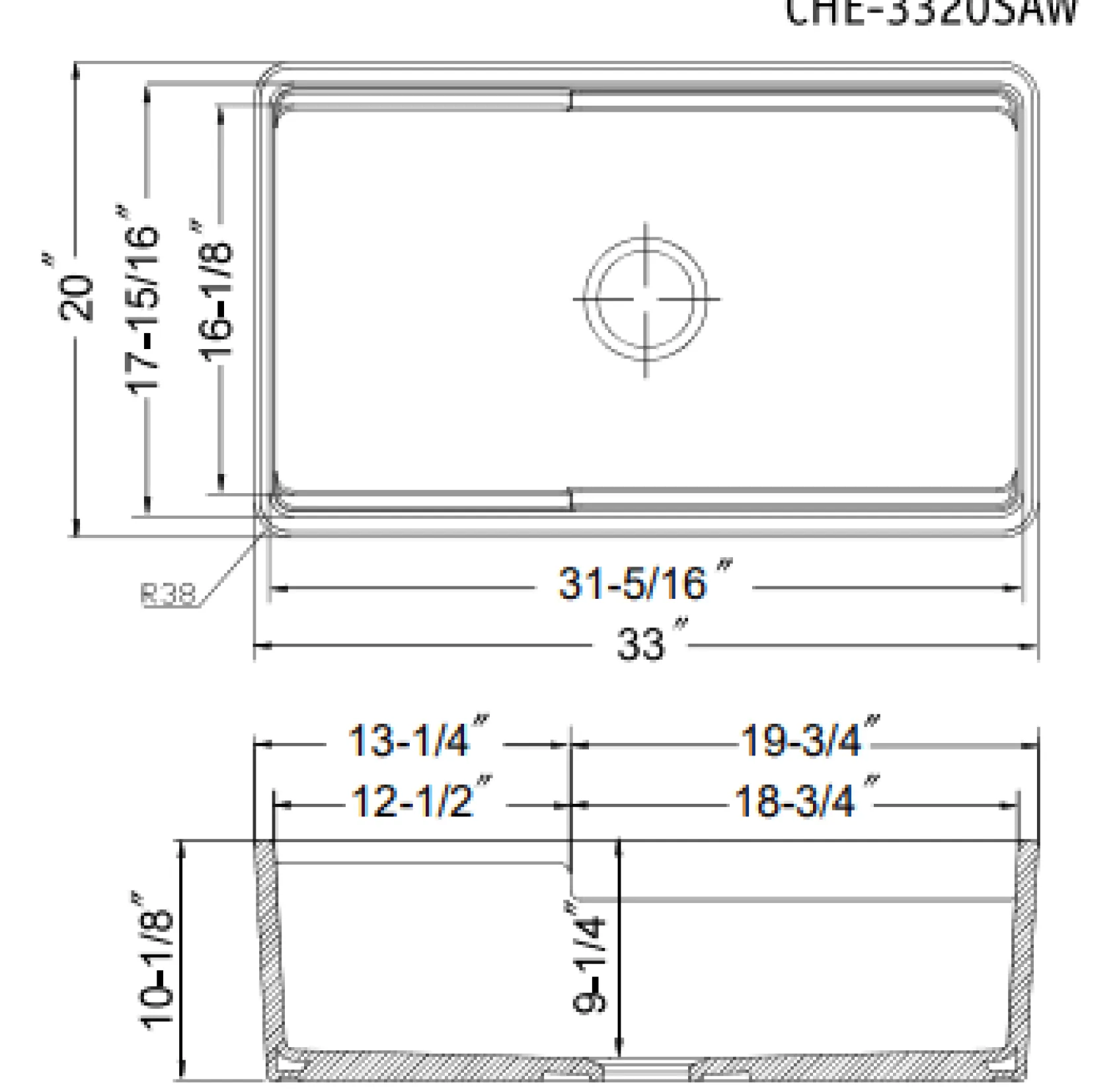 HamatUSA by Houzer Chelsea 33" Apron-Front Split-Level Workstation Single Bowl Fireclay Sink - White, CHE-3320SAW WH-C