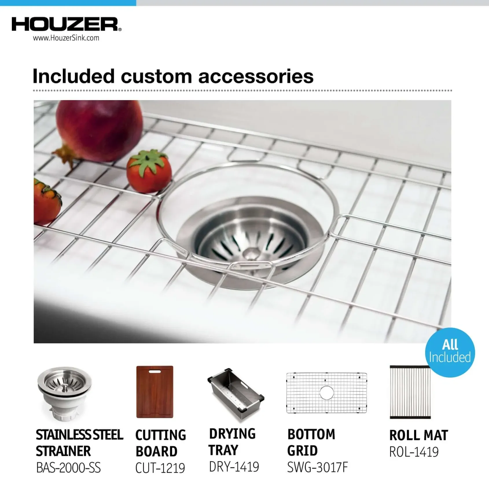 HamatUSA by Houzer Chelsea 33" Apron-Front Split-Level Workstation Single Bowl Fireclay Sink - White, CHE-3320SAW WH-C