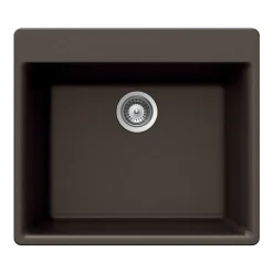 Houzer 24" Composite Granite Topmount Single Bowl Kitchen Sink, Brown, G-100 MOCHA