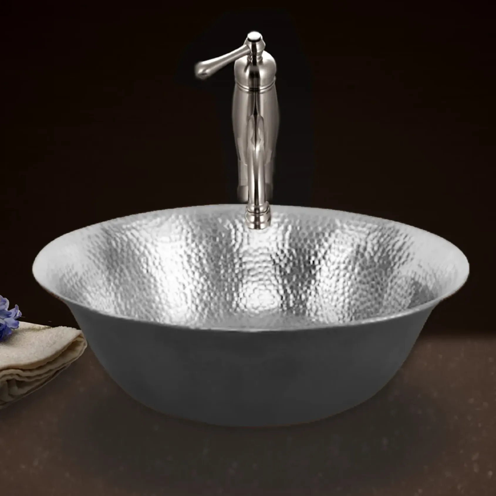 Houzer 16" Copper Bathroom Vessel Sink, Pewter, HW-SIE2V